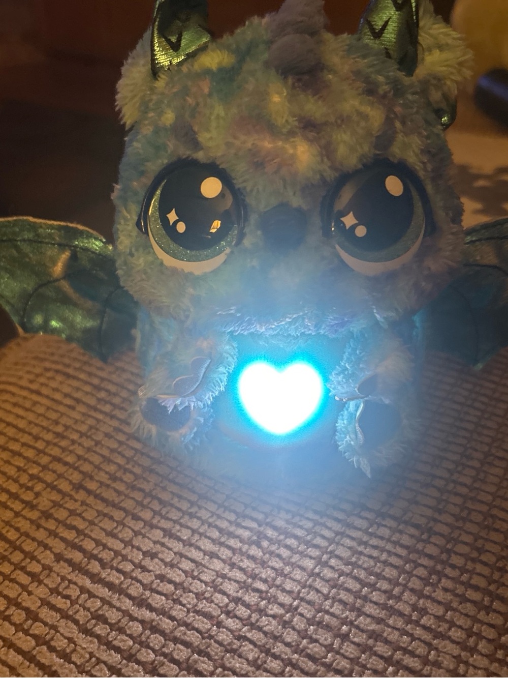 Kids Plush Dragon Costume Accessory with Light-Up Heart - Blue Green